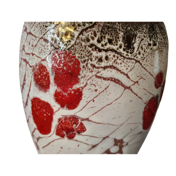 Vintage West German Lava Pottery Vase Planter, Red White Splatter Gold Trim MCM - Picture 3 of 7